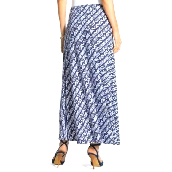 Chico's Maxi Flowy Tribal Blue White Print Bohemian Skirt - Picture 1 of 13